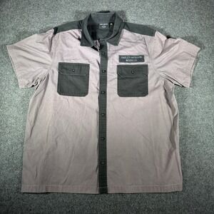 Harley-Davidson Mens 2XL Short Sleeve Button Up Shirt Gray Black Graphic Back